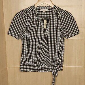 Madewell New Black White Check Gingham Wrap Top XXS